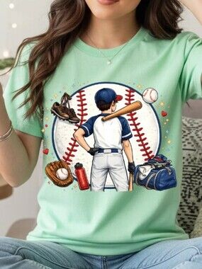 Gildan Mint Green Baseball Player Graphic Tee